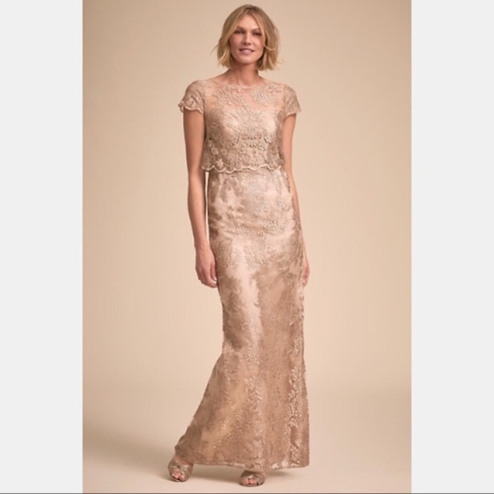 Adrianna Papell Bodice Overlay Lace Gown